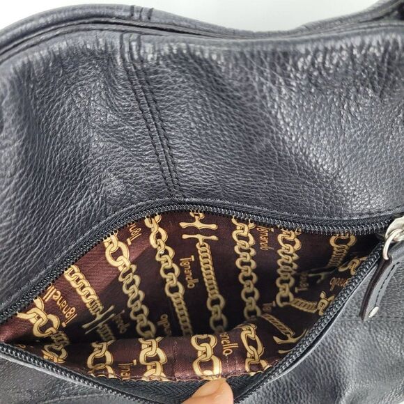 Tignanello Black Pebble Leather Double Shoulder Bag Handbag Purse Rectangle - Picture 8 of 11